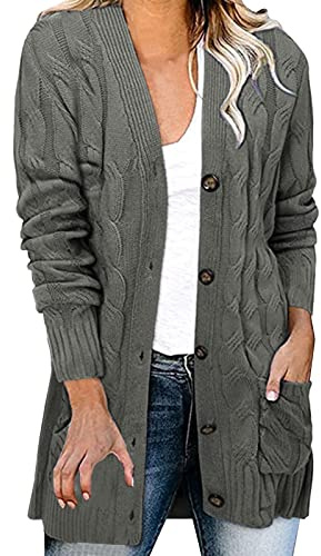 Mysiga långa koftor för kvinnor UK damkoftor lång damcardigan kvinnor stickad plus size damjacka sommarjackor ytterkläder skjorta dam vardaglig stickad cardigan tröja jacka, Grå, M
