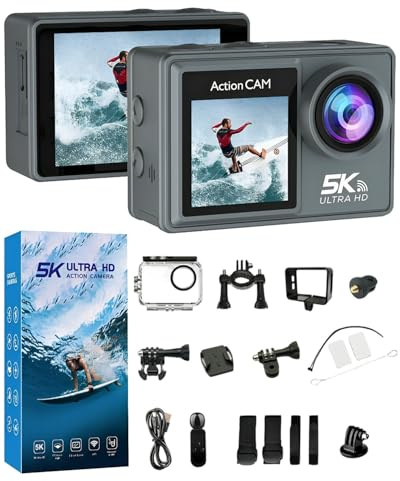 Générique Kersens Camera Sport, Télécommande 2,4G, 5k 30fps, 50MP, Étanche 30M, Angle Large 170 Degrés, EIS Super Anti-tremblement, WiFi & APP, Double Écran Avant et Arrière