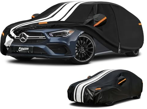 Kayme Robuste Autoabdeckung Wasserdicht, Outdoor Vollgarage Autoplane – Schutz vor Regen, Schnee, UV-Strahlen. Kompatibel mit CLA, Corolla, Mazda 3, Octavia Abdeckplane für Limousine (450 bis 470 cm)