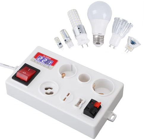 Ejoyous Testeur de Tension LED, Testeur de Lampe, Mesure de Puissance Actuelle Multifonctionnelle avec 2 Interrupteurs de Commande pour Culot de Lampe B22 E14 E27 GU10 G4 à G12 G9 (Prise UE 85-265V)