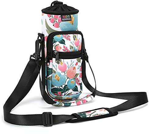 Nuovoware Borsa Portabottiglie, Portabottiglie da 750ml, Tracolla Regolabile, 2 Tasche, Manica in Neoprene, Accessori Sportivi per l'Escursionismo e i Viaggi, Rosa Cespuglio Rosa