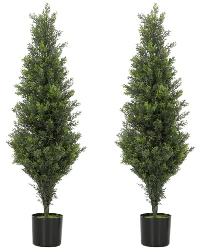 HOMCOM Decorative Artificial Plants Cypress Weighted Pot Set of 2 90 cm | Fake Plant, 1092 Leaves, Home, Indoor, Outdoor Decor