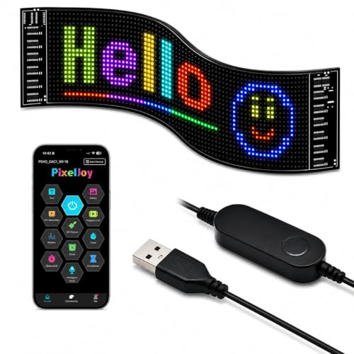 Programmierbare RGB LED-Anzeigetafel 37,5 × 9,5 cm mit App & Fernbedienung | Flexibles RGB-Display für Texte, Muster und Animationen – mit Bluetooth-App und Fernbedienung für Auto, Shop und Events.