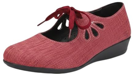 Scarpe da donna casual in tessuto con lacci, leggere, con dettaglio ritagliato, zeppa bassa, comfort per camminare tutti i giorni ballerine calzature
