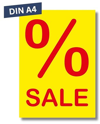 Pokornys – 10x DIN A4 Werbeplakat “% SALE” als Kundenstopper für diverse Ladengeschäfte I Werbeschild/Aufsteller für Aktionsartikel & reduzierte Ware I Rabatt Plakat in Rot/Gelb
