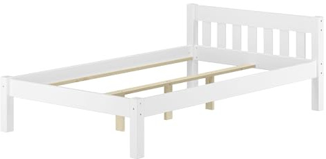 Erst-Holz®Breites Weißes Massivholz-Bettgestell 120 x 200 Kiefer