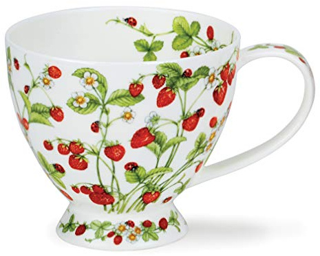 Dunoon Tasse Skye en porcelaine anglaise – Fraises, 0,45 l, moderne, floral, brillant, réutilisable, passe au lave-vaisselle