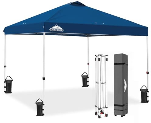 EAGLE PEAK Tonnelle de Jardin Pliable 3x3m Pop-up Gazebo Tente Pliante Pavillon，avec Sac de Transportable à Roulette pour Camping, Plage, Jardin, Bleu Profond