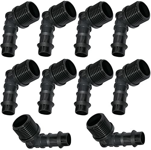 AERZETIX - Set di 10 punte raccordi a gomito scanalato Ø16mm x 1/2'' filettatura esterna per tubo da giardino/irrigazione (multistagionale) Ø16mm sistema a goccia - C48731