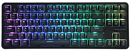 Clavier de Jeu Mécanique, K870T 87 Touches Clavier Mécanique Rétroéclairé avec Bluetooth 1,6 M Filaire Double Mode et 18 Lumières RVB Colorées(Noir)