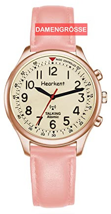 Hearkent Sprechende Uhr für Damen für Blinde Senioren mit Sehbehinderung, Laute und klare Stimme, spricht Deutsch (Rosa,Frauengrobe)