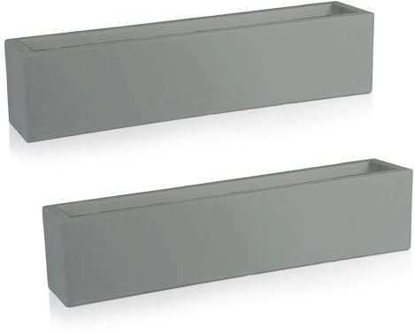 IDEALIST Set of 2 80cm Long Window Box | Grey Reinforced Stone Windowsill Planter | Garden Planters with Drainage Holes L80 W17 H17.5 cm, 12 litres