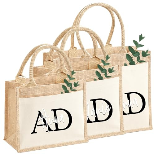 AMBERGER DESIGN Personalisierte Jutetasche Namen & Initial – Individuelle Geschenk-Tasche in 3 Größen – Wunschwort - Wunschname - Gratis Boho Anhänger
