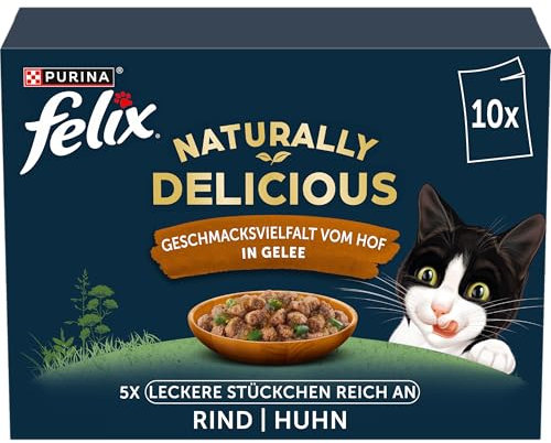 Nestlé Felix Naturally Delicious Katzenfutter nass Geschmacksvielfalt vom Hof mit Gemüse in Gelee 6er Pack (10 x 80g)