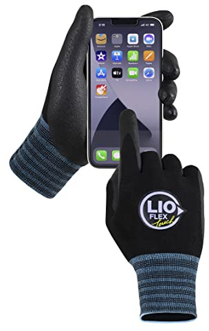 Safety Work Gloves with Touchscreen Fingers, 3 Pairs Thin & Lightweight Working Gloves, Ideal for Warehouse Workers, Delivery Drivers, Nitrile Foam Coated Grip Gloves for Women and Men (Black, M)
