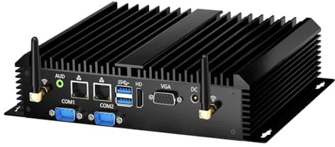 Mavsloly Lüfterloser Industrie Mini PC mit Core i7-5500U (2.40 GHz-3.0 GHz), Mini Computer 16GB RAM, 256GB SSD, 1xHDMI, 1xVGA, 2xRS232 COM, Dual LAN, WiFi, Auto Power On, WOL, Windows 10 Pro