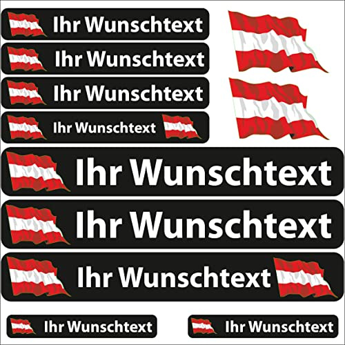 INDIGOS UG Fahrrad Aufkleber Österreich - 13 Fahnenaufkleber wehend - Sticker selbst gestalten - Autoaufkleber- Motorrad - Namensaufkleber wasserfest personalisiert - Wunschtext