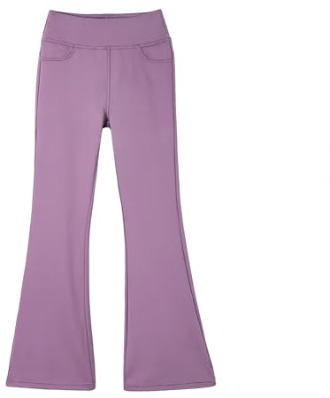 Rolanko Pantaloni Svasati da Ragazze, Bootcut Vita Alta Leggings Allungati Pantaloni da Jogging Sportivi Scolastici con Tasche, Viola, Taglia: 130, 6-7 Anni