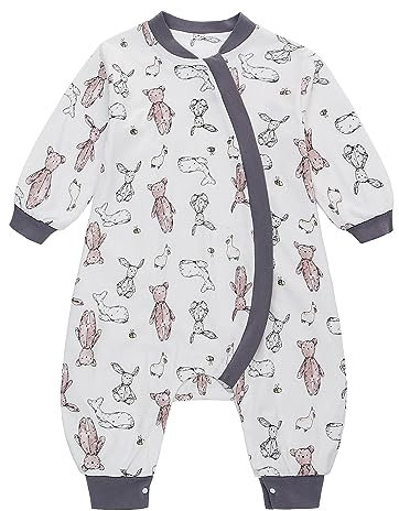 Baby Schlafsack mit Füßen 1 Tog Langarm Babyschlafsack Kinderschlafsack Baumwolle Schlafanzug für Jungen und Mädchen (grau, M/80)