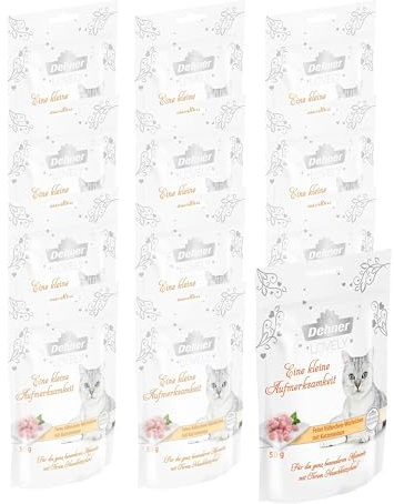 Dehner Premium Lovely Katzensnack, Ergänzungsfutter glutenfrei / zuckerfrei, für ernährungssensible Katzen, Huhn / Minze, 12 x 50 g