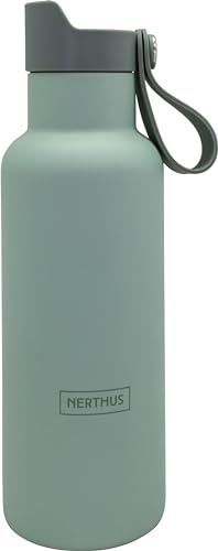 NERTHUS FIH 1265 bottiglia sport doppia parete 500 ml tappo click drink kaki acciaio inox ideale per sport palestra spiaggia