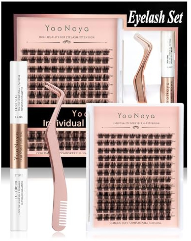 yooNoya Professionelles DIY Wimpernverlängerungsset, enthält falsche Wimpern,Wimpernzange in Rose Gold, 144PCS (8-16mm)