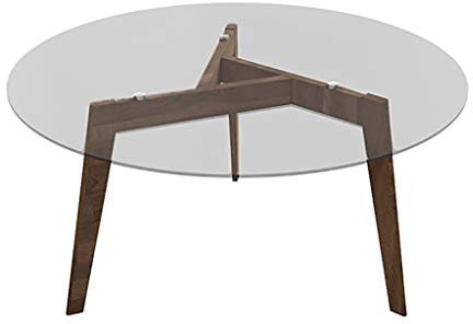 IMYOGI Table Basse Ronde exquise, comptoir en Verre trempé Transparent, Base de Table en Grain de Bois Massif Couleur Noyer, Table de canapé de Salon (Taille : 50 x 45 cm)