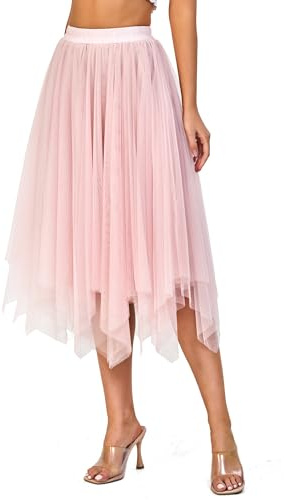 tanzdunsje Jupe en Tulle Femme Jupe Longue élastique Jupe en Tulle Blanc Noir Rose irrégulière pour Costumes de Carnaval Halloween