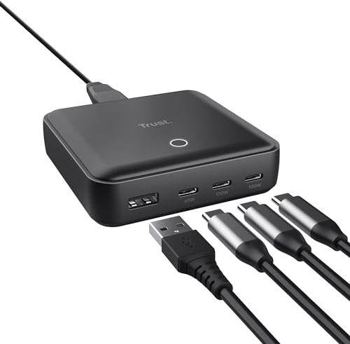 Trust Maxo 100W Multipresa USB C, Caricatore USB-C x3 USB-A x1 | Cavo di Alimentazione 1,5 m, Hub Stazione di Ricarica USB Multipla per iPhone Samsung Galaxy Tablet Laptop