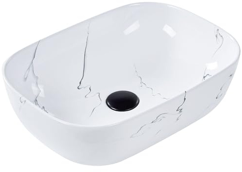 Lavabo da appoggio per bagno Ceramica effetto marmo 470 x 340 mm Bianco