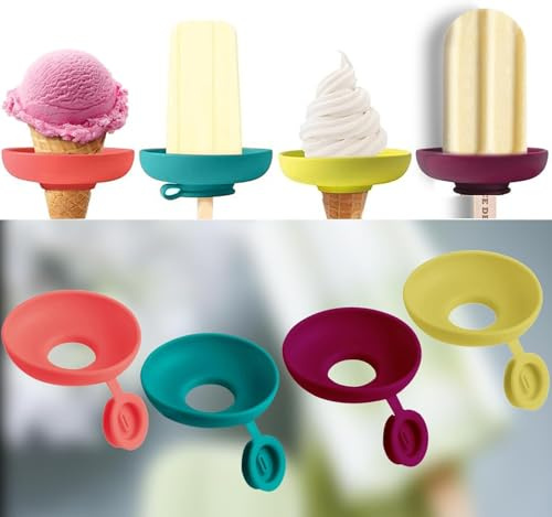 Drip Free Popsicle Holder, 4 Ice Pop Holder, Ice Lolly Holder Drip Catcher, Silicone Popsicle Holders, Ice Cream Holder for Summer Pool