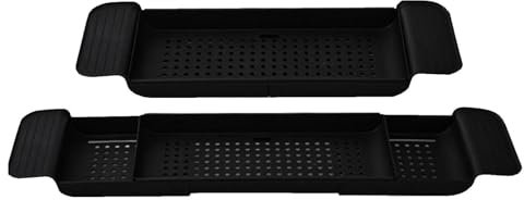Bathtub Caddy Tray, Expandable Bath Shelf, Bath Rack Trays, Bath Tub Tray Table, Adjustable Bath Tub Organizer, Extendable Bathtub Tray for Wine, Book, Soap, Phone for Men & Women, Black