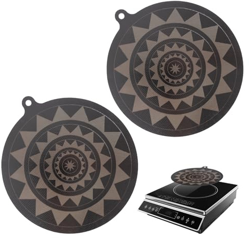 2pcs Induction Cooktop Mat, 9.45 Inch Thermochromic Silicone Fiberglass Scratch Protector Cooktop Protect Mat Reusable Anti-Slip Induction Stove Protective Cover