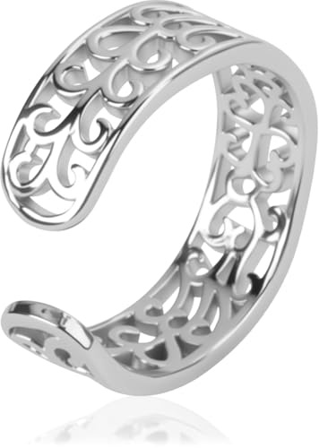 S925 Sterling Silver Toe Rings for Women Sterling Filigree Leaf Pattern Toe ring 925 Sterling Solid Silver Adjustable Design Open Rings Toe Band Rings Finger Ring Gift for Women Foot Joint Ring Gift