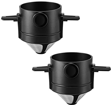 Pour Over Coffee Dripper, 2pc Stainless Steel Resin Coffee Maker Filters, Paperless Coffee Filter Cone with Collapsible Resin Holders for Home, Travelling and Camping
