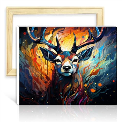LiHEQING Ölgemälde-Set für Leinwand, Hirsch, Pigment auf Leinwand, Gemälde für Erwachsene, Haus, Art-Deco-Kunsthandwerk, ohne Rahmen (60 x 75 cm)