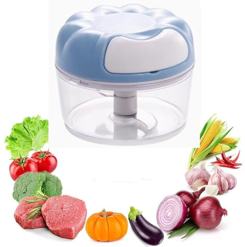 SPXTOM Manuelle Küchenmaschine, 500 ml, Gemüsehacker, leicht zu reinigen, Knoblauchwolf, Zwiebelschneider mit Handzug, multifunktional, for Ingwer, Obst, Kräuter(Blue)