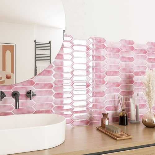 ReWallpaper Piastrelle Adesive Rosa Mattonelle Adesive 3d Piastrelle Autoadesive per Cucina Bagno Impermeabile 3 Pezzi 30.5x30.5CM Pannelli Decorativi Paraschizzi PVC Resistenti al Calore