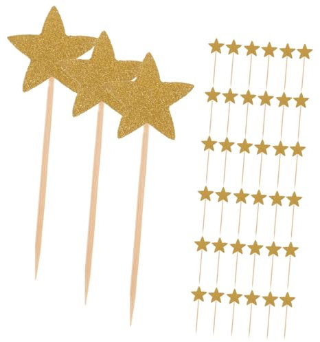 DECOMELODY 10 Sets Von Stern Geformt Glitter Kuchen Topper Holz Papier Material Backen Topper Anhaltende