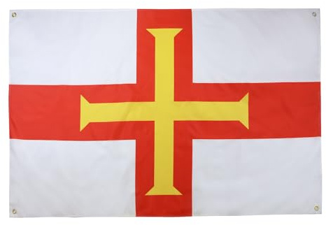 AZ FLAG Drapeau Guernesey 150x90 cm Anglais Polyester Léger 4 Œillets | Usage intérieur Drapeau décoratif Guernsey coutures doubles et bords renforcés avec œillets métalliques
