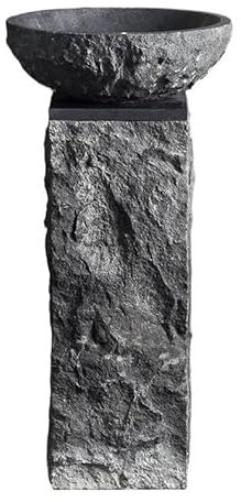 Lavabo de Pedestal Fregadero con Base de Piedra, Lavabo de tocador de baño de pie de Tres Piezas, Lavabo Tallado a Mano for Patio Exterior con Orificio for Grifo, desagüe emergente no Incluido Lavabo