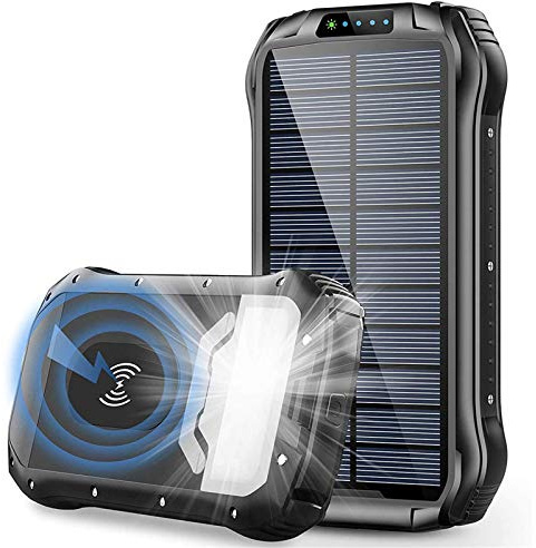 Power Bank,PowerBank 26800Mah Solar Fast Qi Wireless Charger Powerbank External Battery Outdoor Portable Poverbank Flashlight,Black