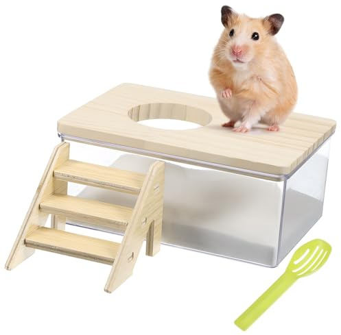 Toyvian Small Animal Sandbox Hamster Bath Tub Wood Kit Litter Scoop for Hamster Gerbil Chinchilla