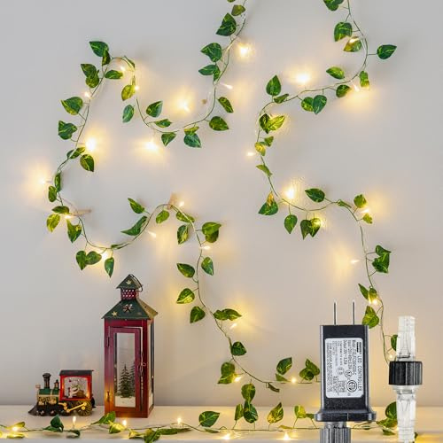 Pellimo Vine String Lights Plug in, 23FT 73 LED Vines with Fairy Lights, Faux Pothos Leaf Garland with Light for Bedroom, Dorm Room, Wedding, Party & Home Decor, Warm White