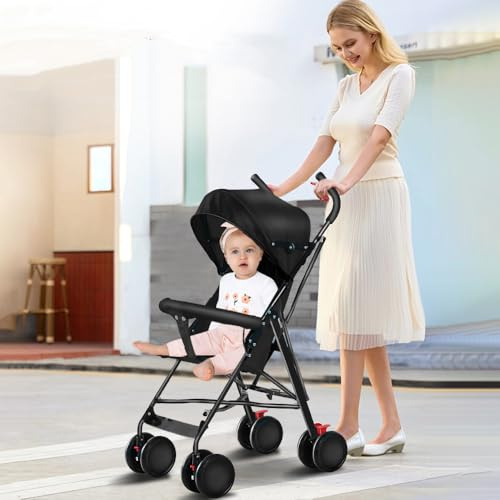 Ingenious Kompakter Kinderwagen, Buggy, 0 – 4 Jahre, Kinderwagen, kompakt und leicht, für Reisen, Kinderwagen, Baldachin, mit Moskitonetz, Schwarz