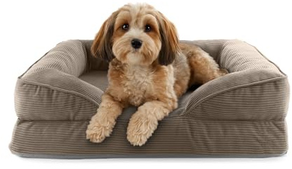 Lumaland Cama ortopédica para Perros de Pana | Sofá ergonómico para Perros pequeños | Base Antideslizante | Relleno y Funda Lavable | Cesta para Perros con Espuma viscoelástica