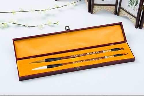 OPAX51 Set di 2 pennelli per calligrafia cinese, capelli naturali e lana, con custodia in legno 514320