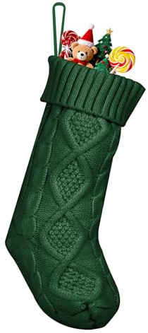 Summerdate Medias de Navidad de 46 cm, 1PC Calcetines Navideños Tejidos, Gran Decoración Navideña con Patrones Clásicos, Adorno Colgante para Chimenea