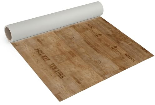 Internethandel Pfordt CV Bodenbelag Holz Schriftzüge Braun, 300x200 cm, pflegeleichter PVC Vinylboden in Holzoptik, Meterware für Küche und Wohnzimmer
