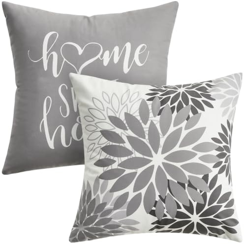 Cuscini per Divano Grigio Motivo Dalia 40x40 cm Copricuscini Cuscino da Divano Decorativi Fodera Morbido Moderno Federe Cuscini Divano Salotto Cuscini per divani Camera da Letto Soggiorno Sedia